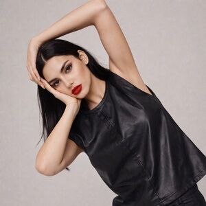 Stradivarius Faux Leather Sleeveless Top, size medium.